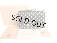 miumiu Black Madras Leather Dot Pattern Trifold Wallet Compact Wallet #9636