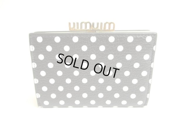 Photo2: miumiu Black Madras Leather Dot Pattern Trifold Wallet Compact Wallet #9636