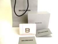 BALENCIAGA HOURGLASS Light Pink Leather Trifold Mini Wallet #9641