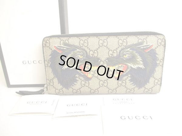 Photo1: GUCCI GG Coating Canvas PVC Leather Wolf Motif Round Zip Wallet #9644