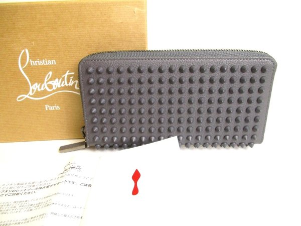 Photo1: Christian Louboutin Panettone Smoky Mat Leather Spikes Round Zip Wallet #9651