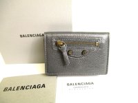 BALENCIAGA Dark Gray Leather Trifold Mini Wallet Classic #9653
