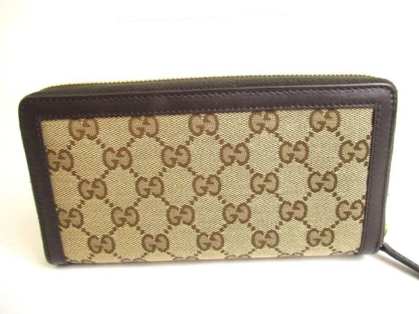 Photo2: GUCCI GG Brown Canvas and Leather Round Zip Long Wallet #9658