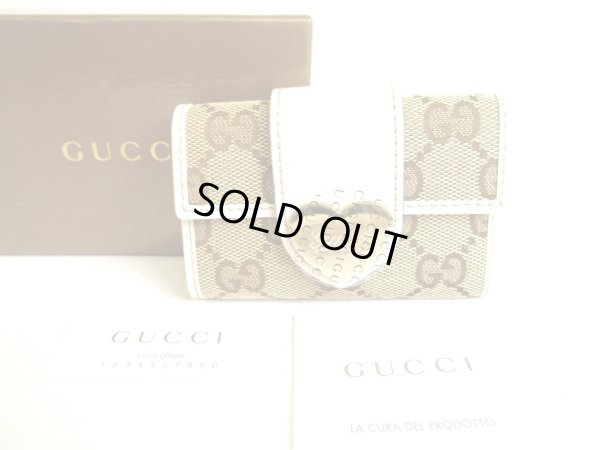 Photo1: GUCCI GG Brown Canvas White Leather 6 Pics Key Cases #9659