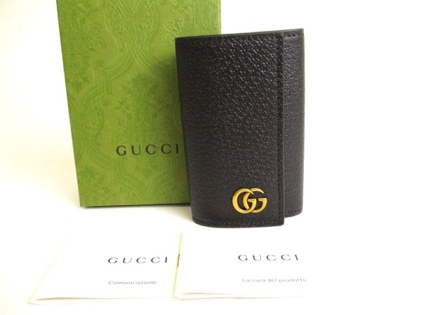 Photo1: GUCCI GG Marmont Black Leather 6 Pics Key Cases #9660
