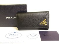 PRADA Black Saffiano Metal Leather 6 Pics Key Cases #9661