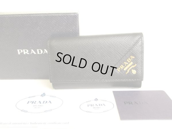 Photo1: PRADA Black Saffiano Metal Leather 6 Pics Key Cases #9661