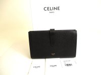 CELINE Black Grained Leather Large Strap Wallet Long Wallet #9663