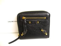 BALENCIAGA Classic Black Leather Bifold Wallet Compact Wallet #9665
