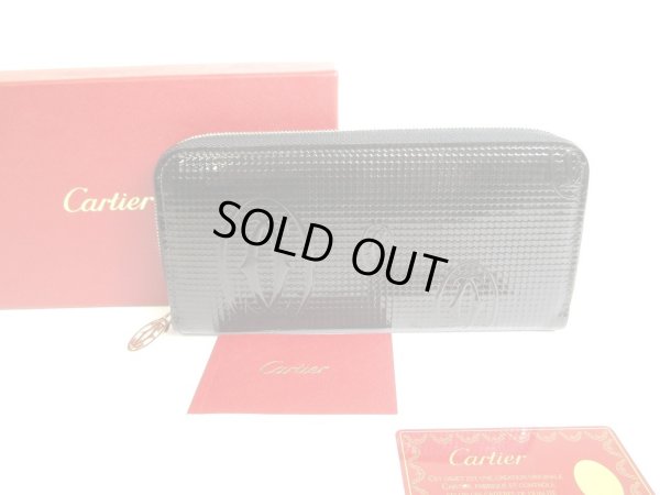 Photo1: Cartier Happy Birthday Blck Calf Leather Zippy Wallet Purse #9666