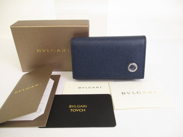 Photo1: BVLGARI Navy Blue Leather BVLGARIBVLGARI 6 Pics Key Cases #9681