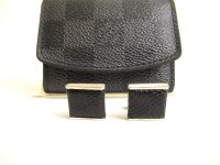 LOUIS VUITTON Damier Graphite Steel Black Leather Cufflinks Cuffs #9686