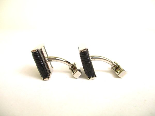 Photo2: LOUIS VUITTON Damier Graphite Steel Black Leather Cufflinks Cuffs #9686