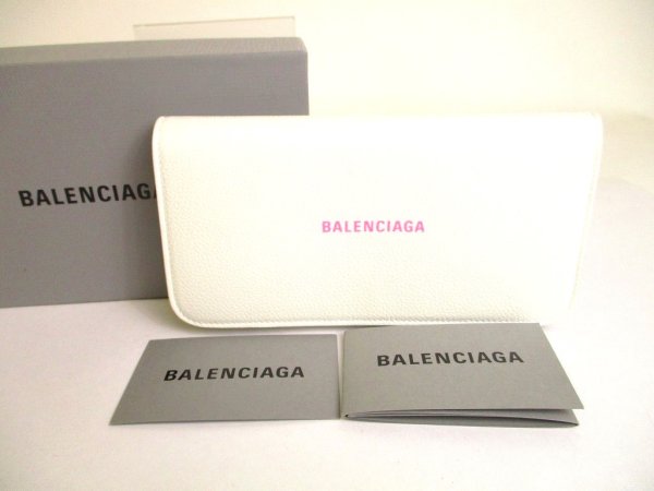 Photo1: BALENCIAGA White Leather Women's Cash Thin Money Wallet #9690