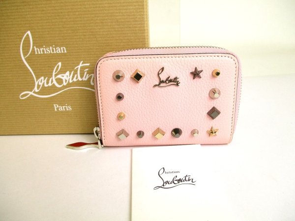 Photo1: Christian Louboutin Light Pink Leather Round Zip Coin Purse #9691