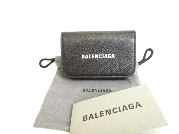 Photo1: BALENCIAGA Black Leather Card Holder Accordeon Hold #9698