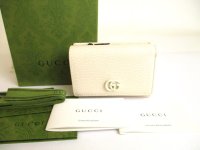 GUCCI GG Marmont Cream Wite Leather Trifold Wallet #9700