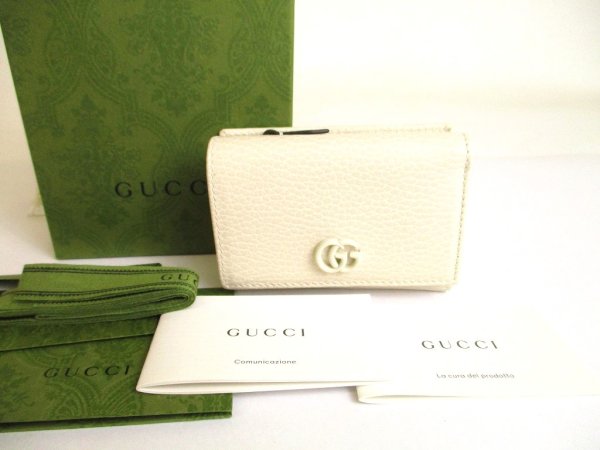 Photo1: GUCCI GG Marmont Cream Wite Leather Trifold Wallet #9700