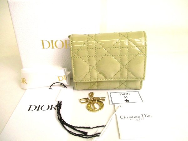 Photo1: Christian Dior Cannage Khaki Leather Lady Dior Trifold Wallet #9701