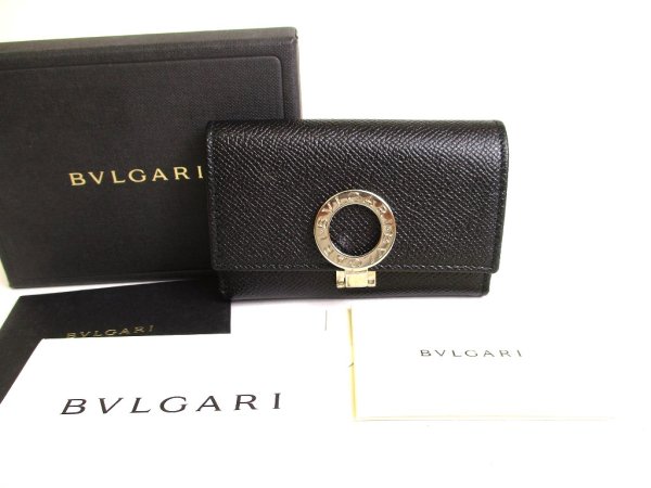 Photo1: BVLGARI Black Leather Logo Clip 6 Pics Key Cases #9706