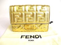 FENDI Zucca Gold Leather Bifold Wallet Conpact Wallet #9708