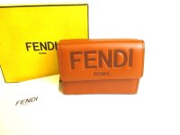 FENDI ROMA Brown Leather Trifold Wallet Compact Wallet # 9709