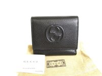 GUCCI Soho Interlocking G Black Leather Trifold Wallet Purse #9715