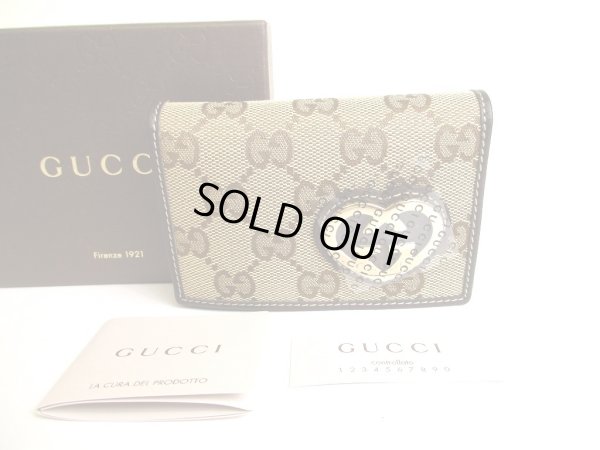 Photo1: GUCCI GG Brown Canvas Leather Heart Motif Card Case #9716