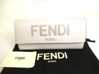 FENDI ROMA Gray Leather Flap Long Wallet Continental Wallet #9719