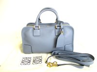 LOEWE Light Blue Calf Leather Hand Bag Purse W/Strap Amazona 28 #9720