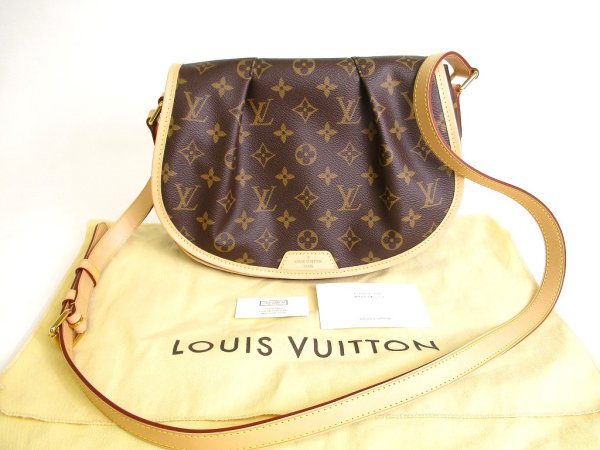 Photo1: LOUIS VUITTON Monogram Brown Leather Crossbody Bag Menil Montan PM #9721