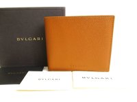 BVLGARI Brown Leather Classico Bifold Wallet Compact Wallet #9728