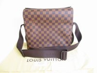 LOUIS VUITTON Damier Brown Leather Messenger Crossbody Bag Naviglio #9733