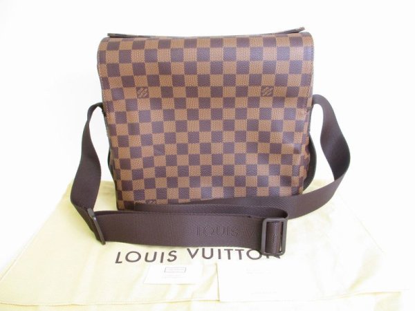 Photo1: LOUIS VUITTON Damier Brown Leather Messenger Crossbody Bag Naviglio #9733