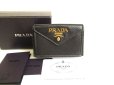 Photo1: PRADA Black Saffiano Metal Leather Trifold Wallet Compact Wallet #9736 (1)