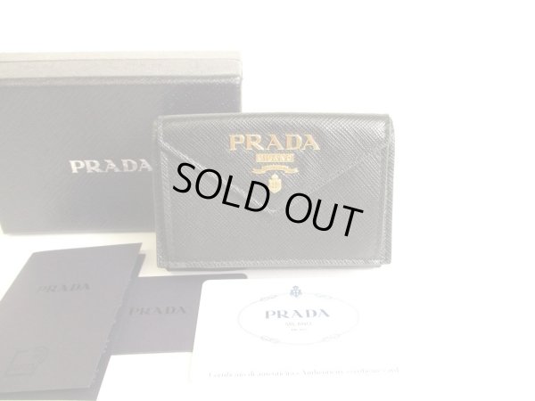 Photo1: PRADA Black Saffiano Metal Leather Trifold Wallet Compact Wallet #9736