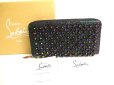 Photo1: Christian Louboutin Panettone Black Leather Multicolor Spikes Round Zip Wallet #9746 (1)