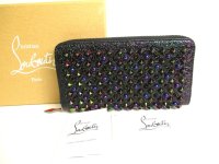 Christian Louboutin Panettone Black Leather Multicolor Spikes Round Zip Wallet #9746