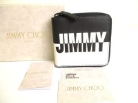 Jimmy Choo Black White Leather Bifold Wallet Compact Wallet Lawrence #9752