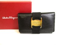 Salvatore Ferragamo Vara Black Leather Gold H/W 6Pics Key Case #9754