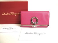 Salvatore Ferragamo Gancini Dark Pink Leather Silver H/W 6Pics Key Case #9760