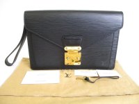 LOUIS VUITTON Epi Black Red Leather Clutch Bag Sellier Dragonne #9767