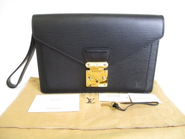 Photo1: LOUIS VUITTON Epi Black Red Leather Clutch Bag Sellier Dragonne #9767