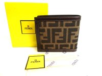 FENDI Zucca Dark Brown Canvas Leather Bifold Wallet Compact Wallet #9778