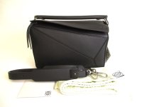 LOEWE Black Calfskin Hand Bag Purse Crossbody Bag Puzzle bag w/Strap #9781