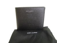 Saint Laurent Paris YSL Black Leather Bifold Wallet Compact Wallet #9784