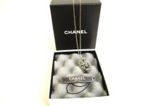 CHANEL CC Logo Camellia Motif Plastic Plated Silver Chain Necklace #9786