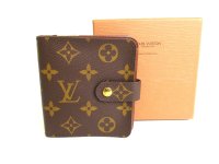 LOUIS VUITTON Monogram Brown Leather Bifold Wallet Compact Zippe #9789
