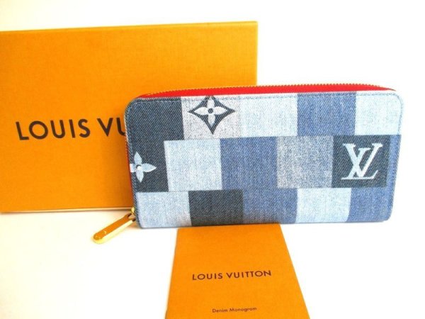 Photo1: LOUIS VUITTON Monogram Blue Denim Round Zip Zippy Wallet #9792