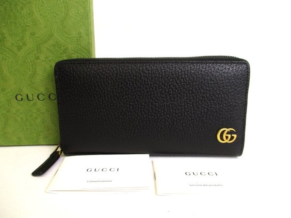 Photo1: GUCCI Marmont GG Black Leather Round Zip Long Wallet #9800